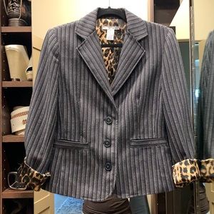 Leopard lined pinstripe jacket